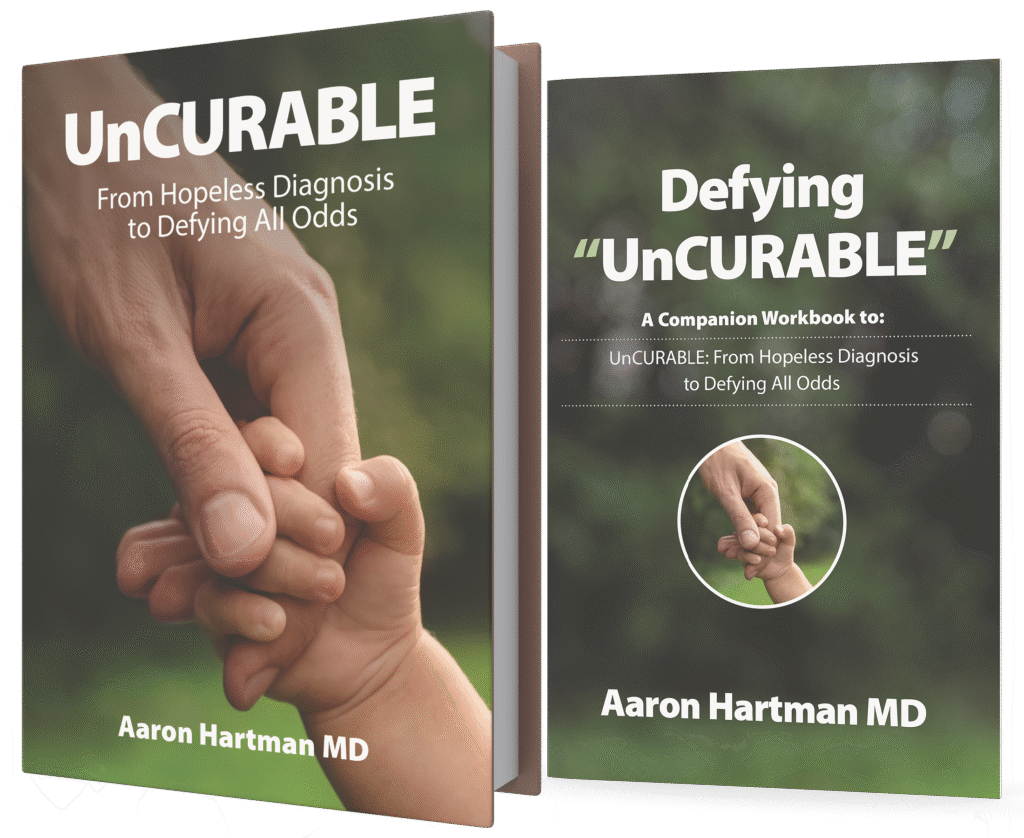 Book covers for UnCURABLE & Defying UnCURABLE (the companion workbook)